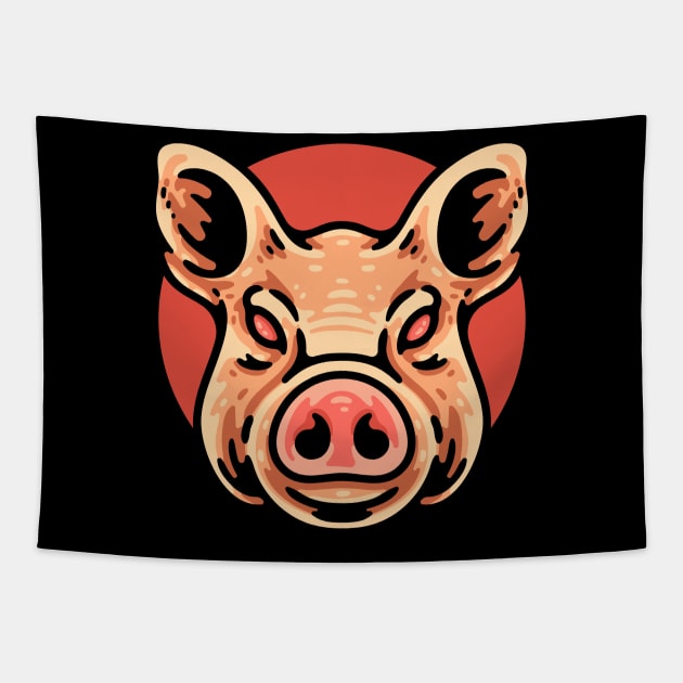 Mad Pig Head Tapestry by andhiika