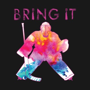 Girls Bring It Hockey Goalie Watercolor Pinks T-Shirt