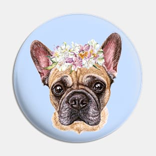 Cute French Bulldog Puppy with Flower Wreath Pin