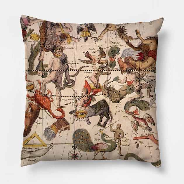 Vintage Constellation Star Map by Backer and Broen, 1709 Pillow by MasterpieceCafe