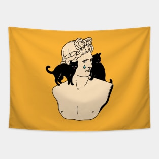 Greek God Black Cat in yellow Tapestry