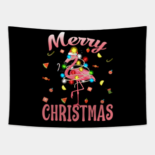 Flamingo in Santa Hat Christmas In July Tapestry