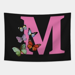 Letter pink M with colorful butterflies Tapestry