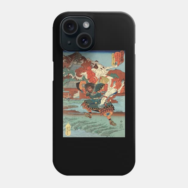 Powerful Samurai Lifting Horse - Old Japanese Ukiyo-e Woodblock Print Art Phone Case by Click Here For More