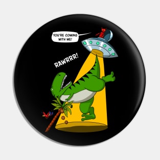 T-Rex Dinosaur Alien Abduction Funny Alien Pin