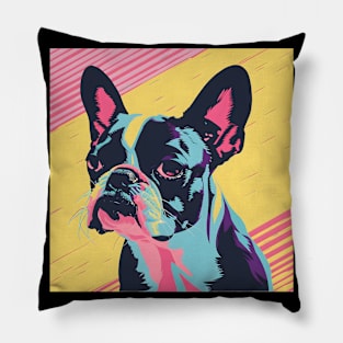 70s Boston Terrier Vibes: Pastel Pup Parade Pillow