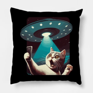 Funny Cat Selfie With UFOs Behind Pillow