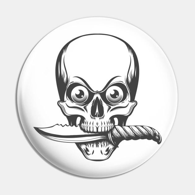 Human Skull with Eyes holds Knife in a Teeth Pin by devaleta