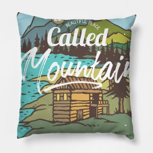 Outdoors Mountain Hiking Beautiful Colorful Cartoon Cabin Pillow