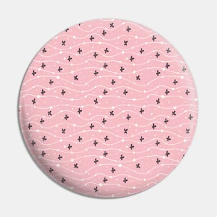 Wavy Lines, Dots and Flowers Pattern Pink and Blue Pin