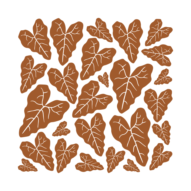 Brown veiny heart shaped plant leaves pattern by Baobabprintstore