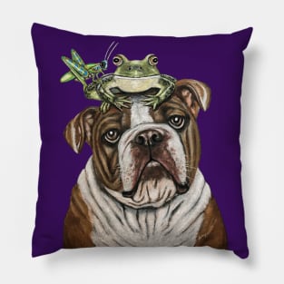 "Bulldog & Bullfrog" - Topped Dogs collection Pillow