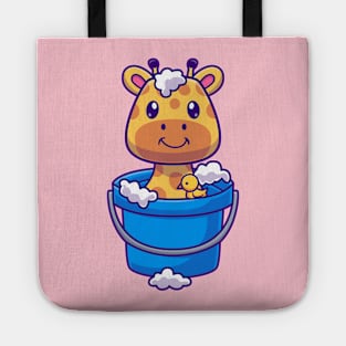 Cute Girrafe Bathing In Bucket With Bubble Cartoon Tote