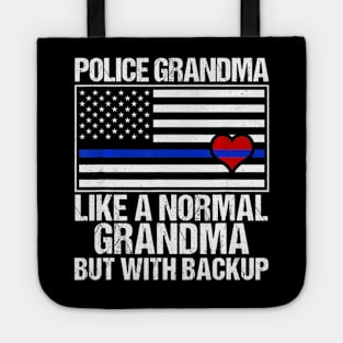 Police Grandma Blue Line Flag Heart Tote