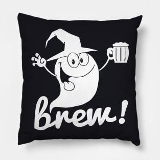Brew! - Halloween Ghost Holding a Beer Pillow
