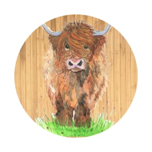 Scottish Highland Cow with Wood art T-Shirt