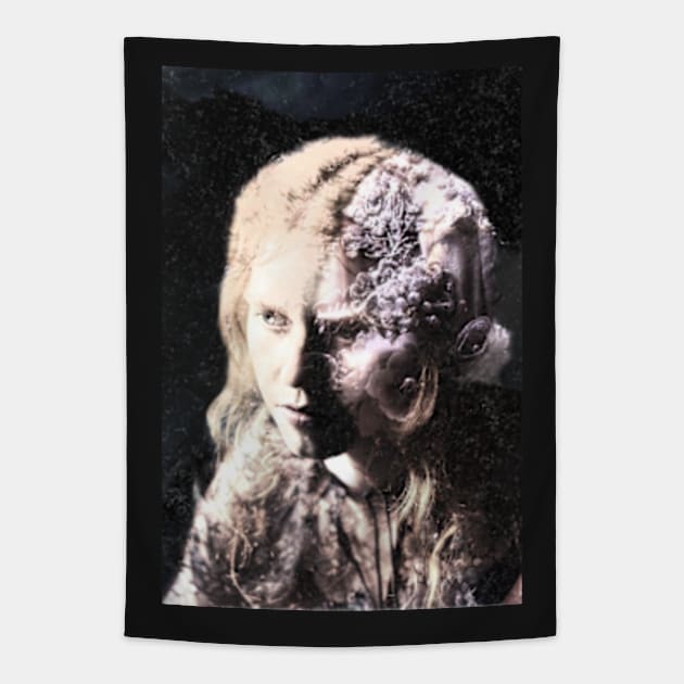 Beautiful woman with strange half of face. Bright light. Beautiful and dark. Tapestry by 234TeeUser234