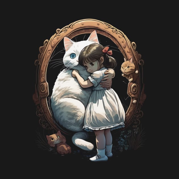 Anime Dream: Girl Embracing a Cat in Enchanting Portal by YUED