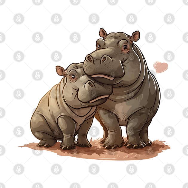 Valentine Cartoon Hippopotamus Couple by Chromatic Fusion Studio