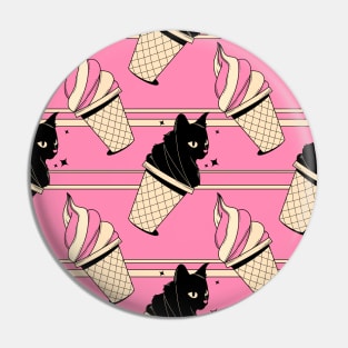 Ice Cream Black Cat Pattern in pink Pin