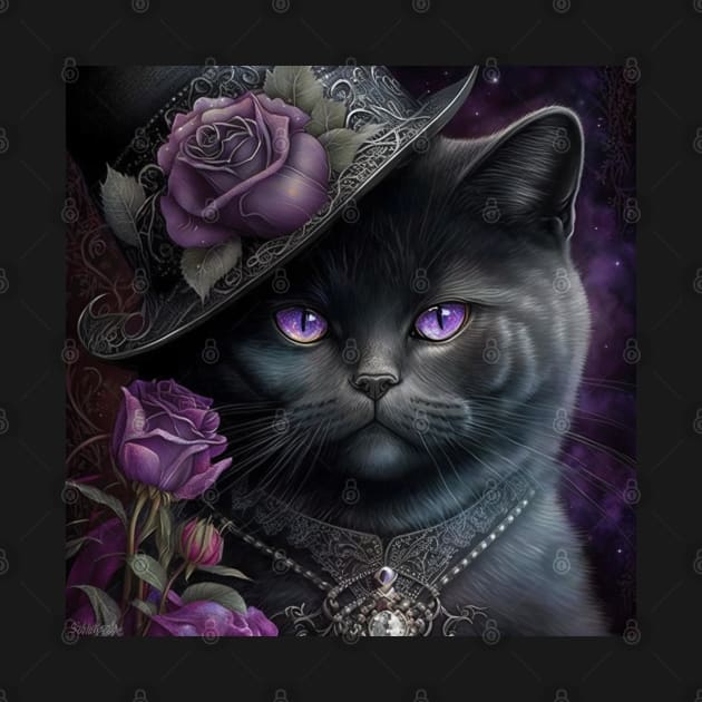 Gothic Black British Shorthair Cat by Enchanted Reverie