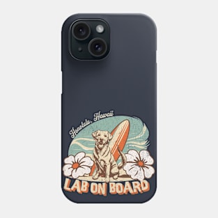 Retro Style Surfing Labrador T-Shirt – Honolulu Hawaii Beach Dog Lovers Design and Artwork Phone Case