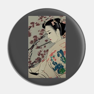 Geisha with floral kimono drawing Pin