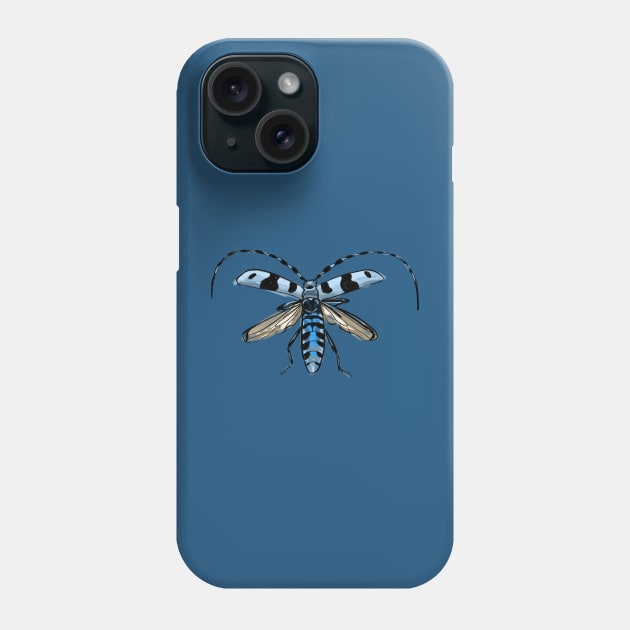 rosalia longicorn - blue alpine beetle in flight Phone Case by kobyakov