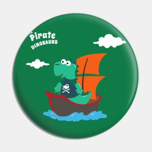 Vector illustration of dinosaur pirate on a ship at the sea Pin