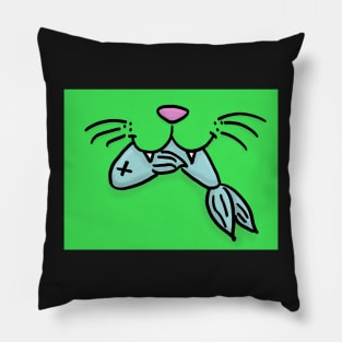 Cat Mouth With Fish (Green) Pillow
