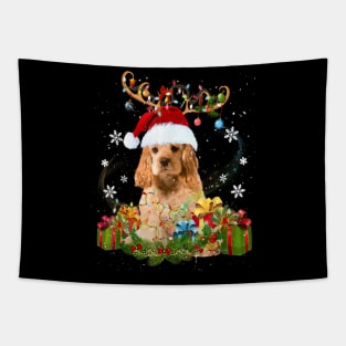 Cocker Spaniel christmas lights santa hat xmas reindeer Tapestry