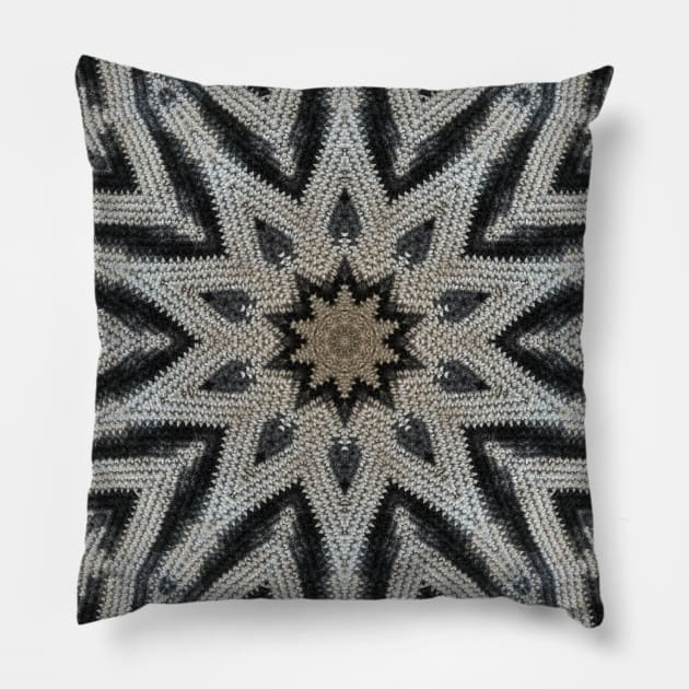 Textured Mandala Kaleidoscope in Black and Grey (Gray) Pillow by Crystal Butterfly Creations