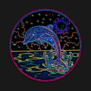 Neon dolphin at night T-Shirt