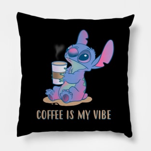 Alien Is My Vibe by Leepianti Funny Cute Pastel Color Alien Drinking Cofee Pillow