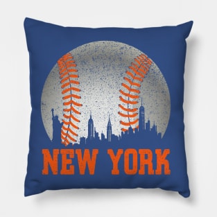 New York NY Skyline Baseball Vintage Met At Gameday Pillow