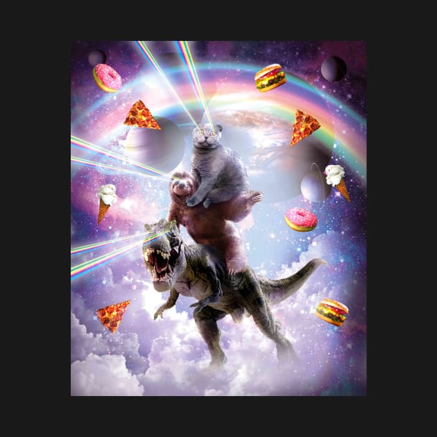 Laser Eyes Space Cat On Sloth Dinosaur - Rainbow by Random Galaxy