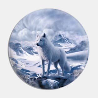 White wolf and antarctic snowy landscape Pin