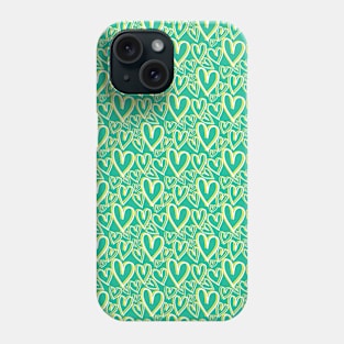 Seamless Hearts Pattern in Yellow and Teal 032#001 Phone Case