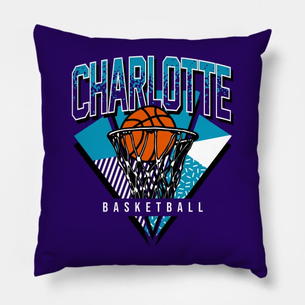 Charlotte Basketball 90s Throwback Pillow by funandgames