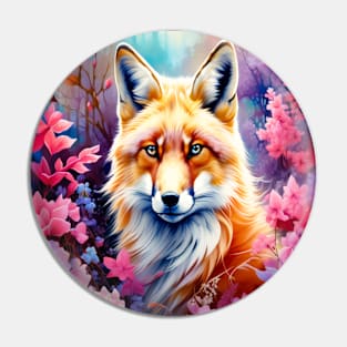 Red Fox with Flowers and Forests Pin