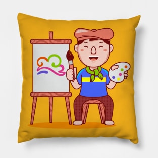 Cute Artist Cartoon Pillow