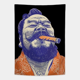 Puff Sumo: Smoking a Fat Robusto Cigar  on a dark (Knocked Out) background Tapestry