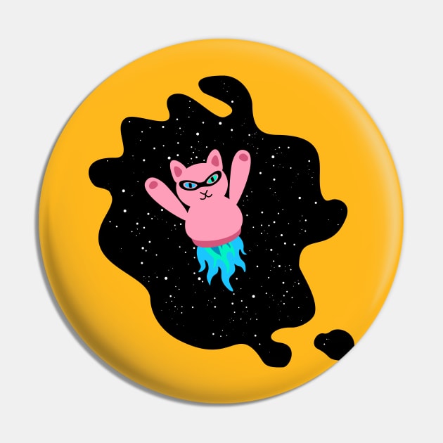 Pink Rocket Cat (funny, crazy, cute space) Pin by XOOXOO