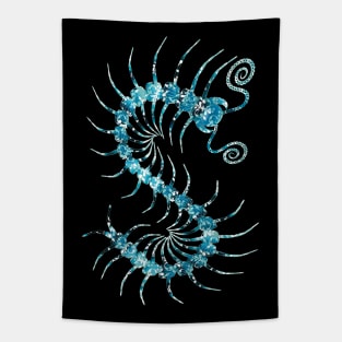 White on Blue Ornate Centipede Tapestry