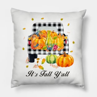 It's fall y'all Autumn Pumpkin Truck Buffalo plaid Pillow