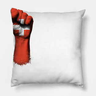 Flag of Switzerland on a Raised Clenched Fist Pillow
