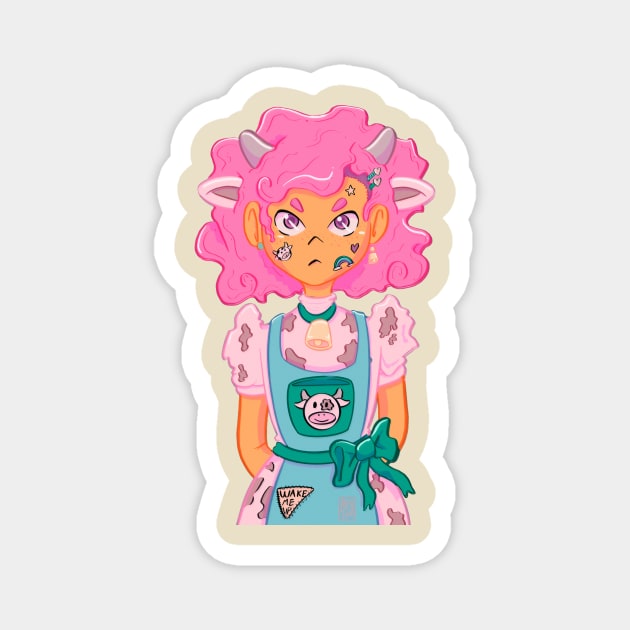 Cow little girl Magnet by Flufreek tea