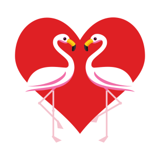 Cute White Pink Flamingos with Red Heart T-Shirt