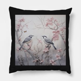 Copy of Grey and pink chinoiserie painting with birds and flowers Pillow