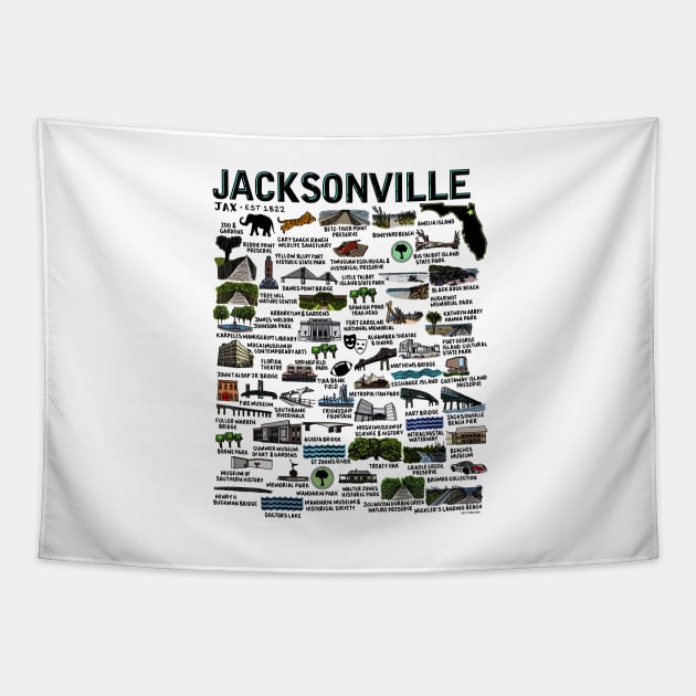 Jacksonville Florida Map Tapestry by fiberandgloss